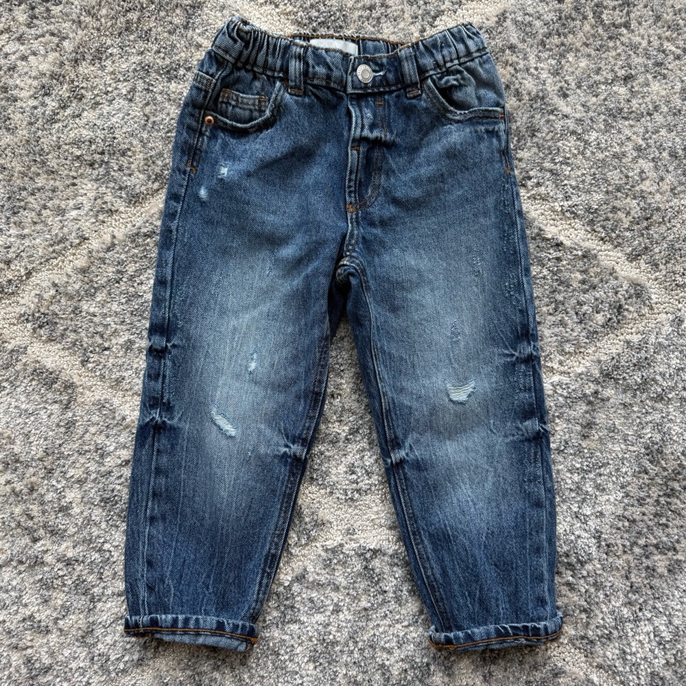 Zara Boys Dark Blue Distressed Elastic Waist Jeans